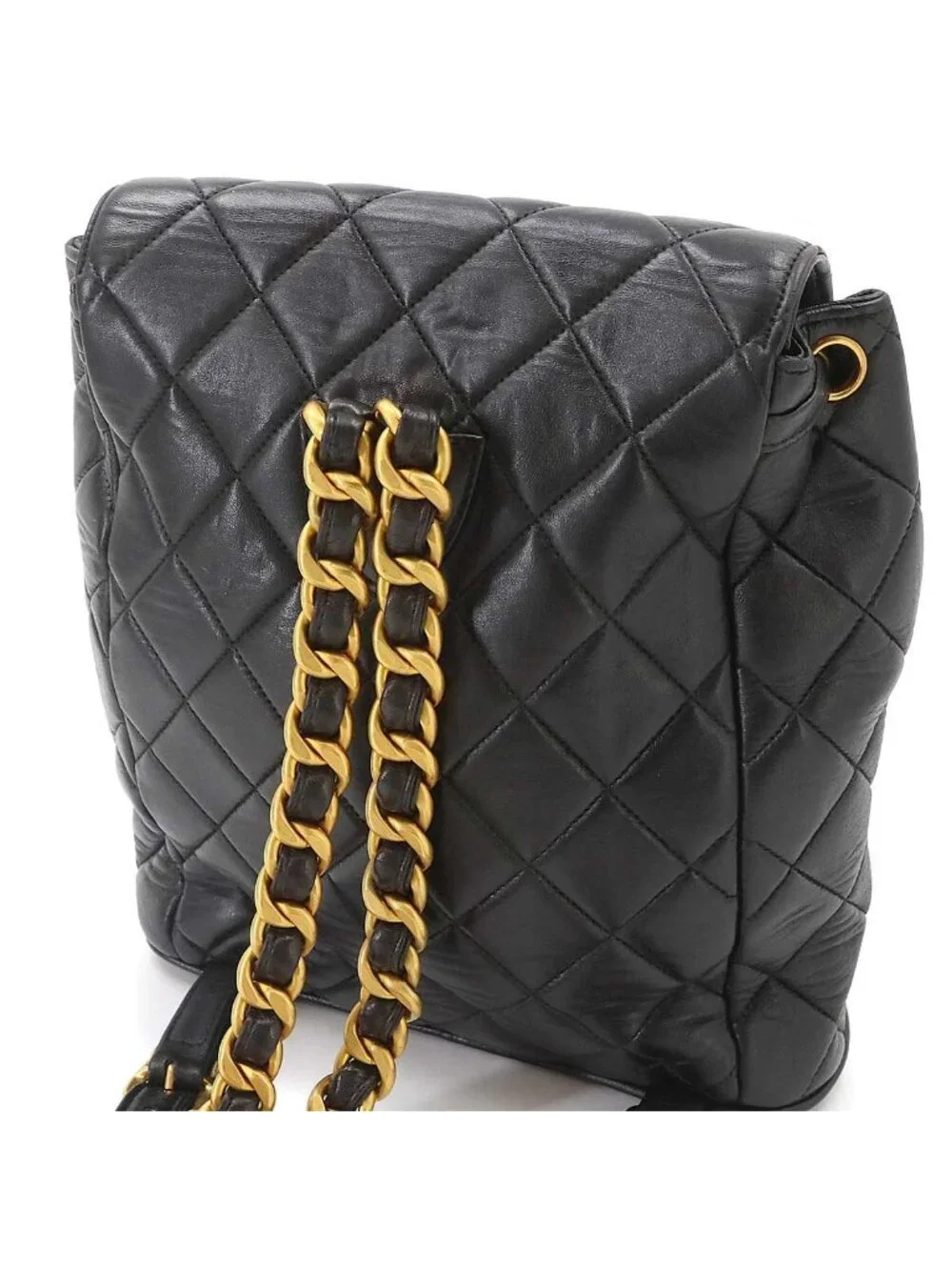Chanel Quilted Chain Backpack Lambskin Black Vintage Gold Duma